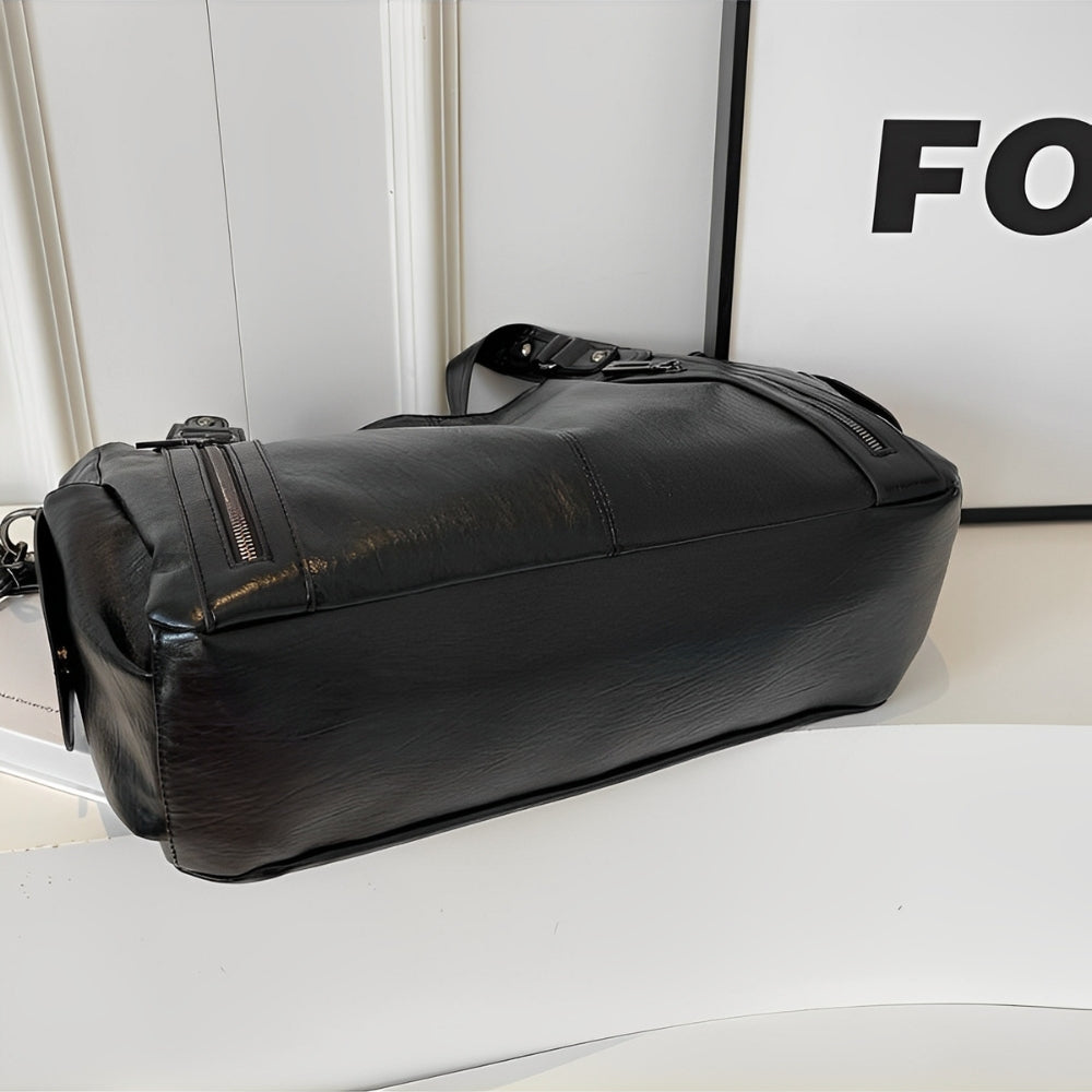 Vegan Leather Shoulder Bag | Multi-Pocket