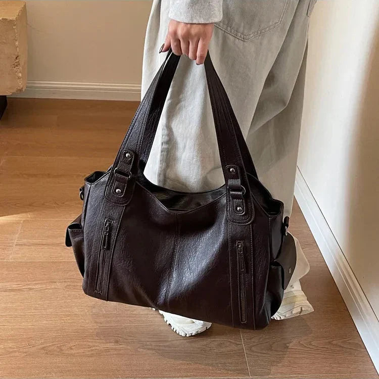 Vegan Leather Shoulder Bag | Multi-Pocket