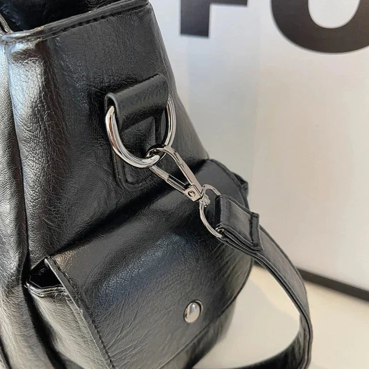 Vegan Leather Shoulder Bag | Multi-Pocket