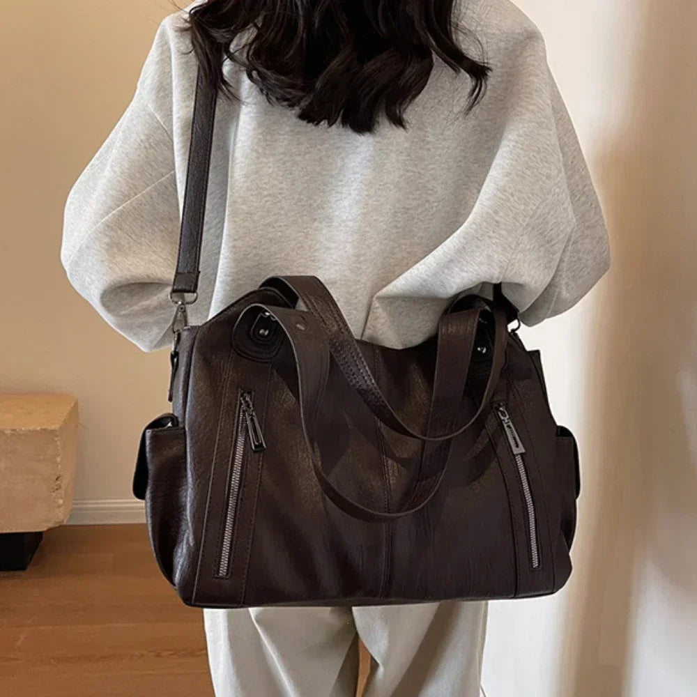 Vegan Leather Shoulder Bag | Multi-Pocket