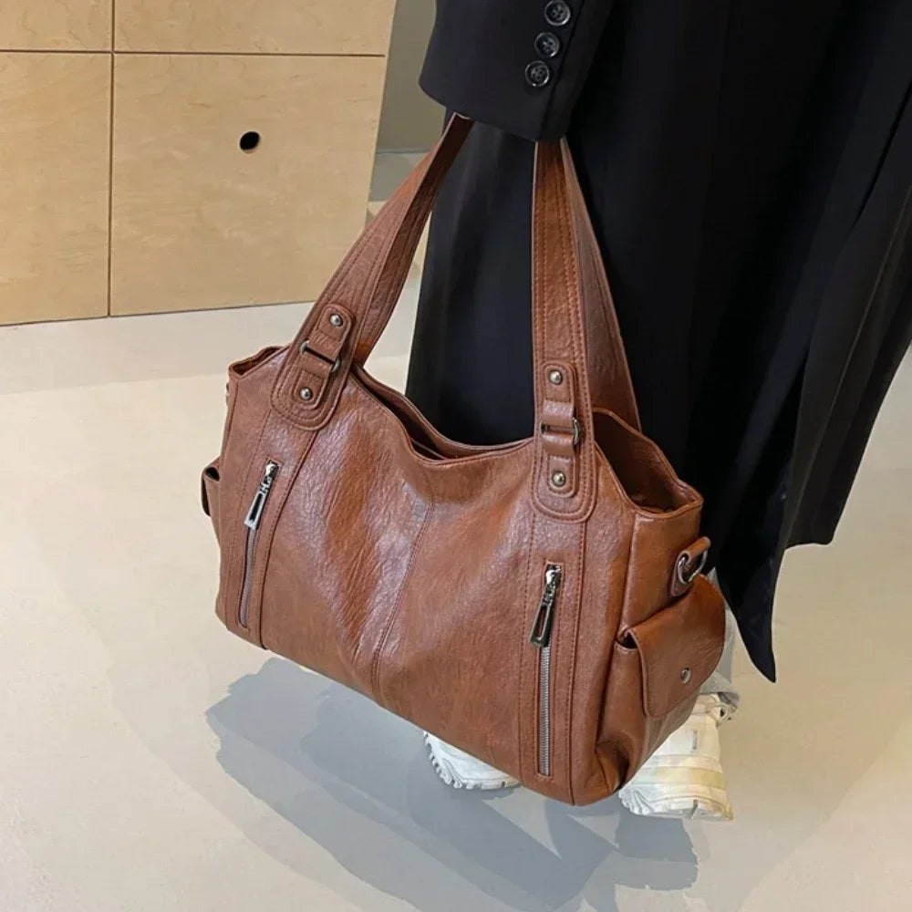 Vegan Leather Shoulder Bag | Multi-Pocket