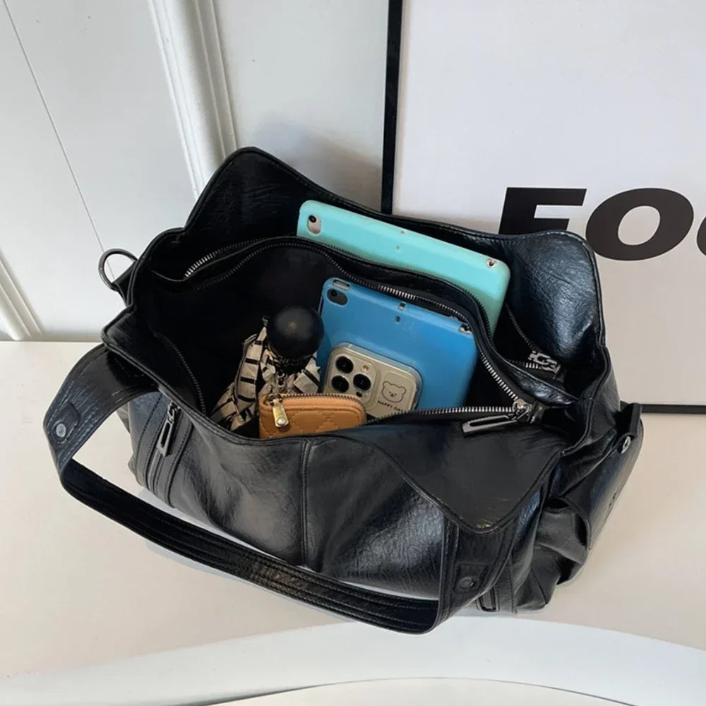 Vegan Leather Shoulder Bag | Multi-Pocket