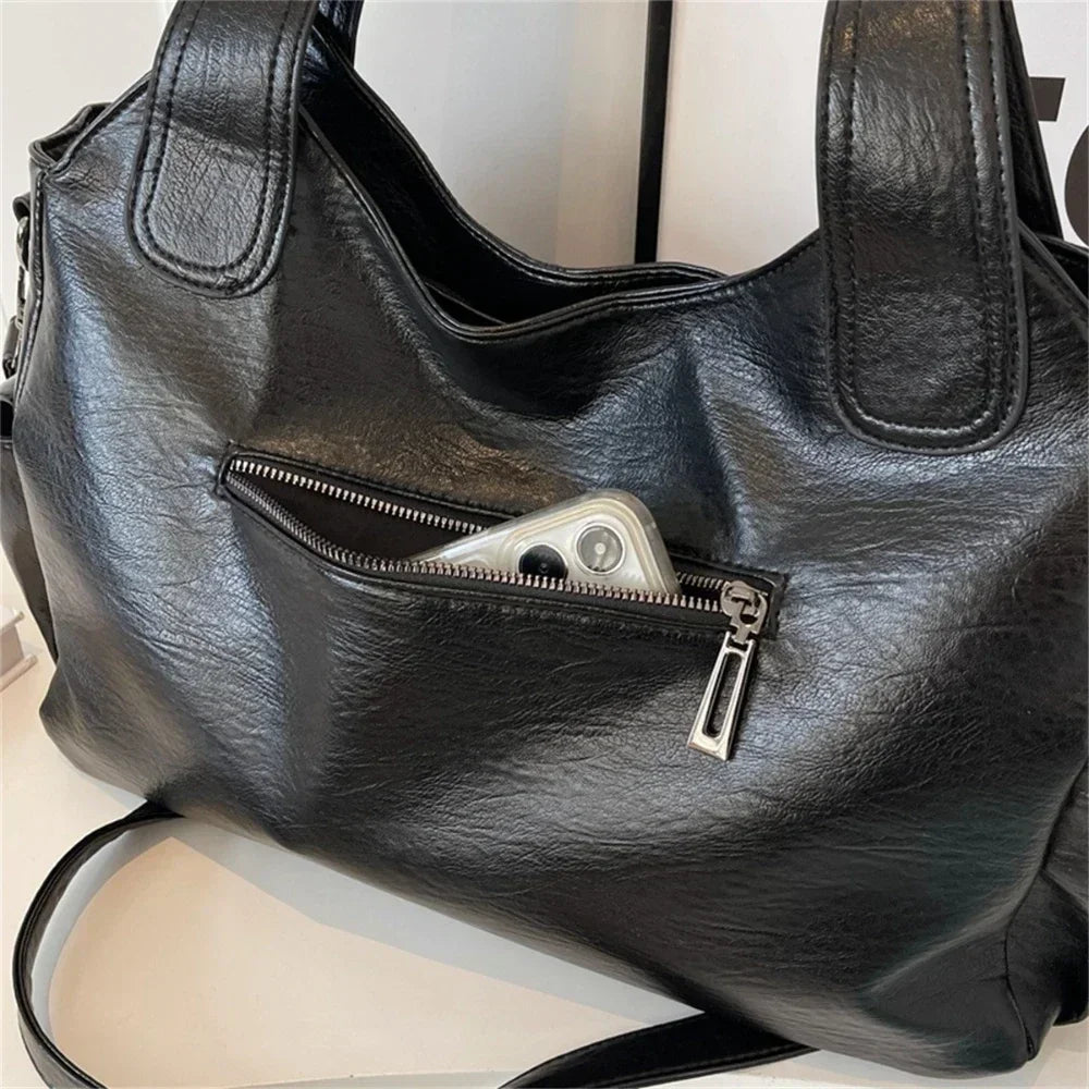 Vegan Leather Shoulder Bag | Multi-Pocket