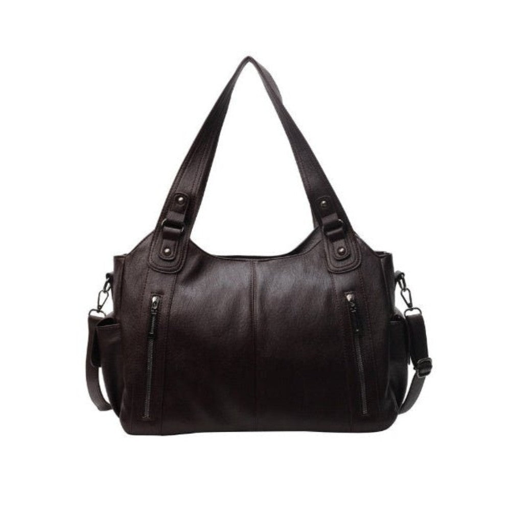 Vegan Leather Shoulder Bag | Multi-Pocket