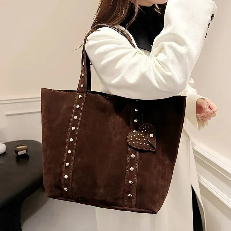 Suede Studded Tote Bag